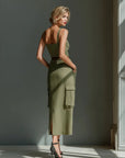 Ella | Vestito midi cargo in lino con cintura da donna
