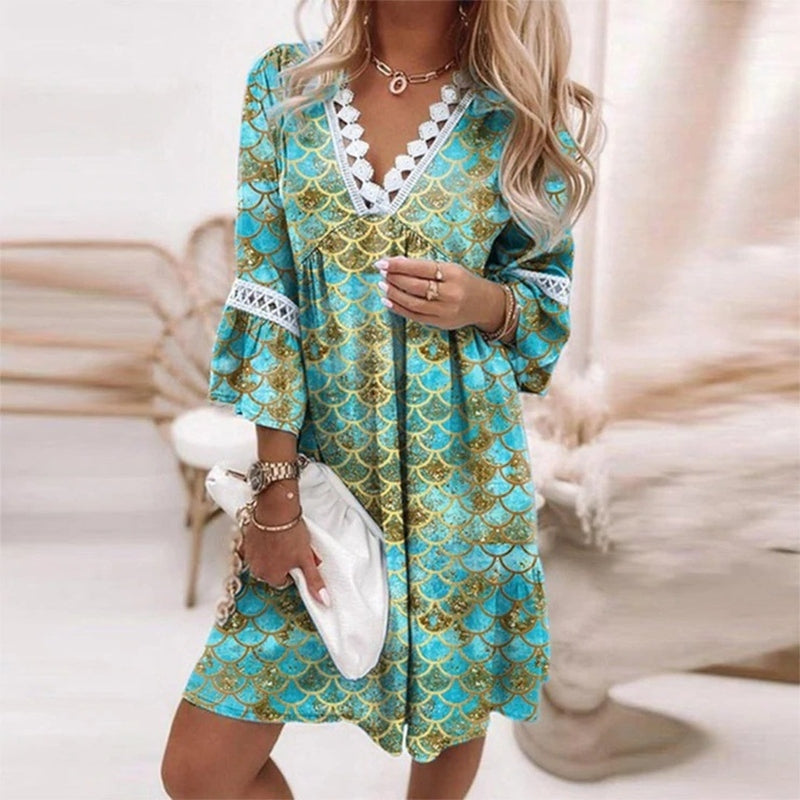 Ella | Vestito Mini Boho Floreale da Donna con Scollo a V