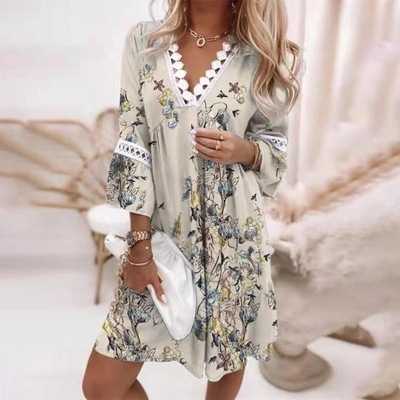 Ella | Vestito Mini Boho Floreale da Donna con Scollo a V