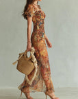 Ella | Abito lungo bohemien da donna in chiffon con scollo a cuore e volant