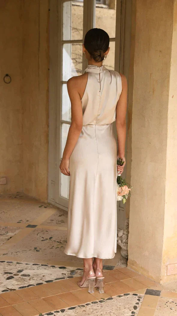 Eloise | Abito midi elegante da donna con scollo all'americana drappeggiato