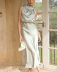 Eloise | Abito midi elegante da donna con scollo all'americana drappeggiato