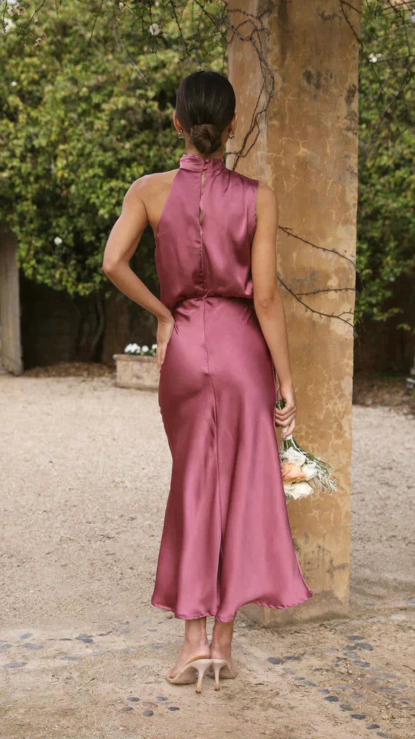 Eloise | Abito midi elegante da donna con scollo all'americana drappeggiato
