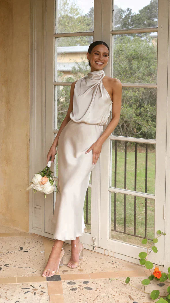 Eloise | Abito midi elegante da donna con scollo all'americana drappeggiato