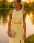 Emily | Vestito midi da donna senza maniche con scollo rotondo e spacco laterale