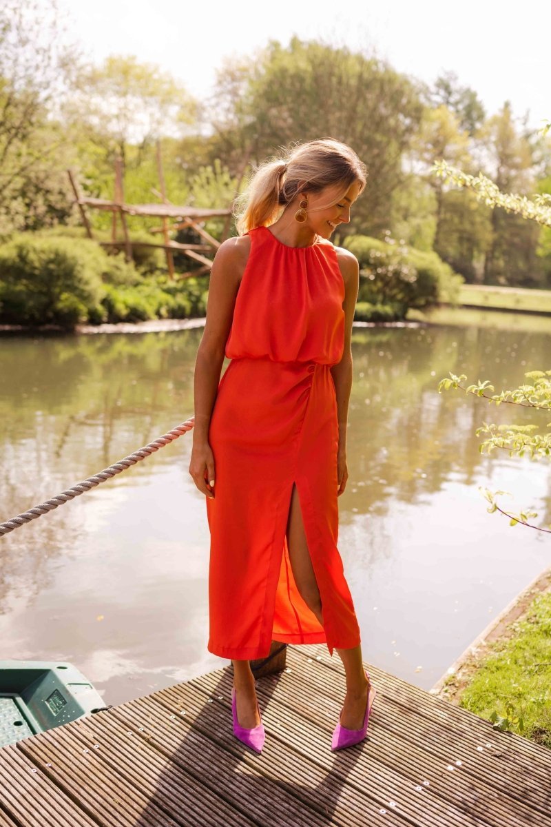 Emily | Vestito midi da donna senza maniche con scollo rotondo e spacco laterale