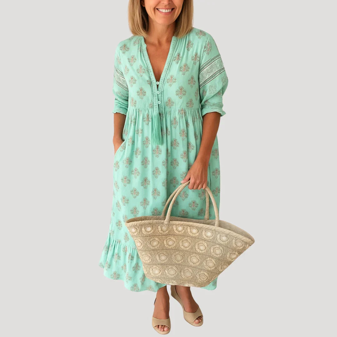 Evie | Abito midi bohemien fluido da donna con scollo a V