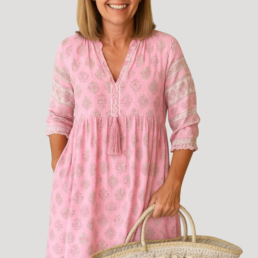 Evie | Abito midi bohemien fluido da donna con scollo a V