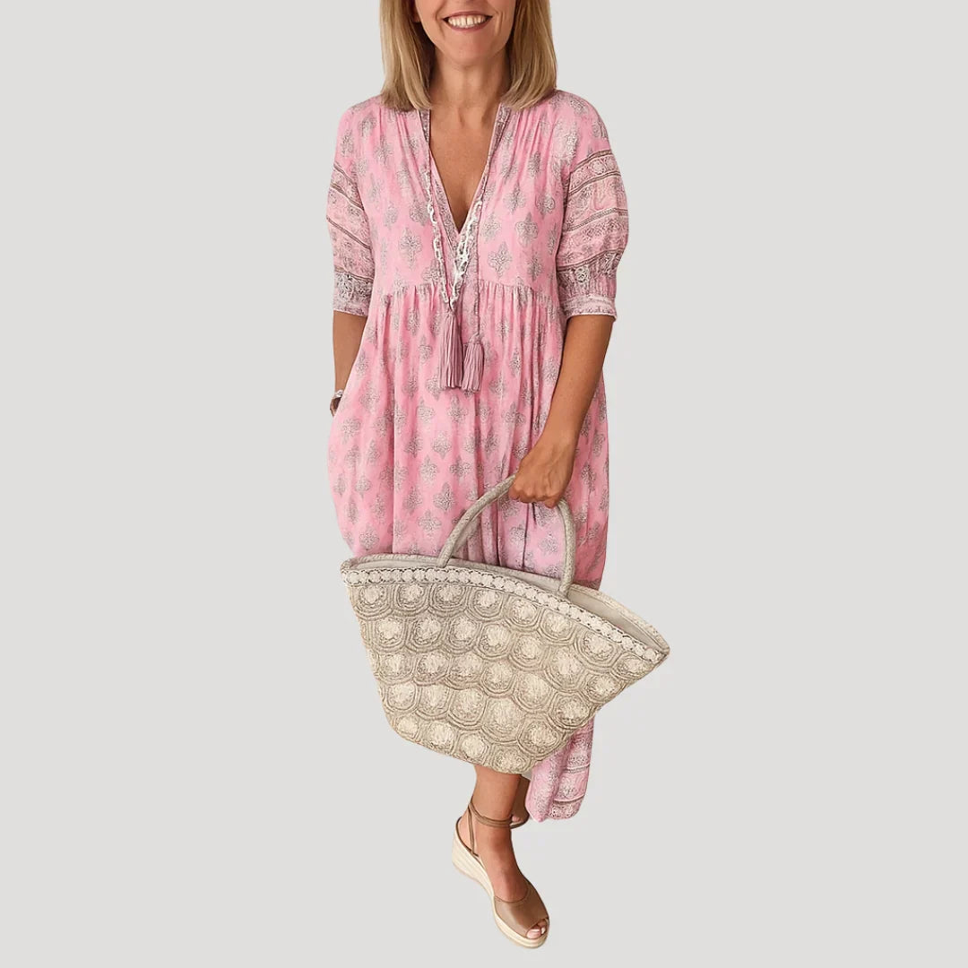 Evie | Abito midi bohemien fluido da donna con scollo a V