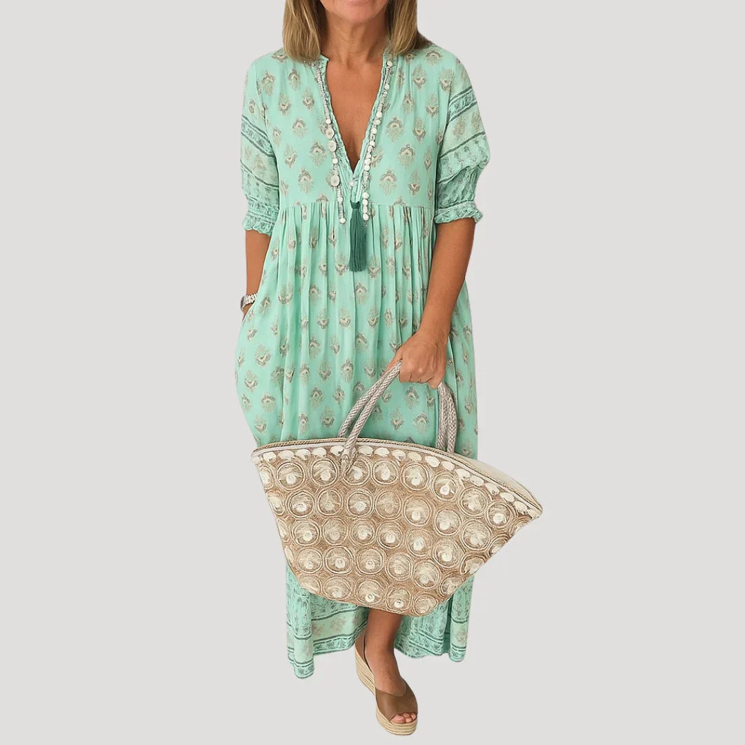 Evie | Abito midi bohemien fluido da donna con scollo a V