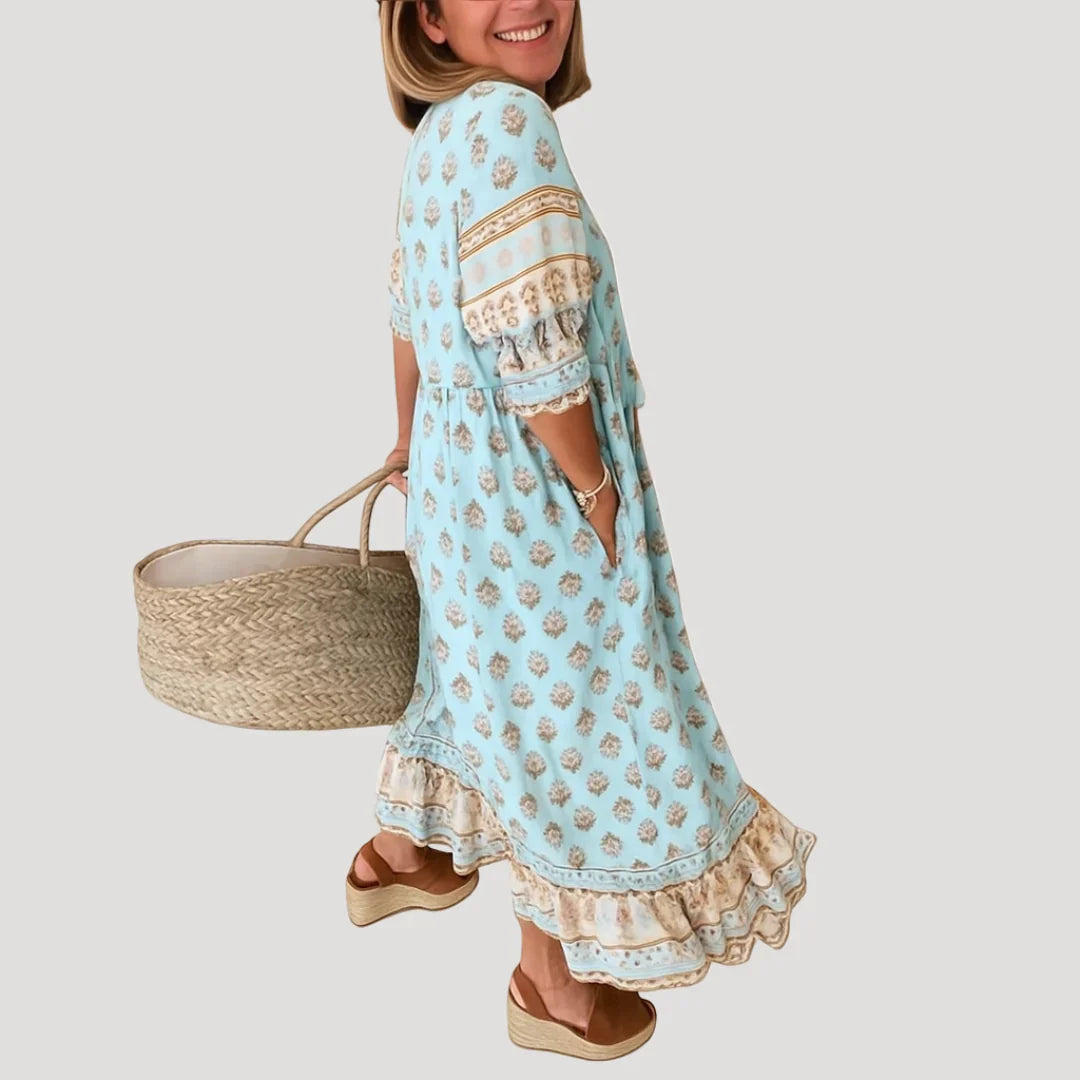 Evie | Abito midi bohemien fluido da donna con scollo a V
