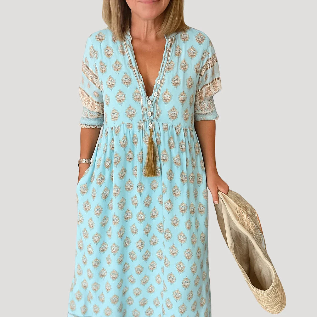 Evie | Abito midi bohemien fluido da donna con scollo a V