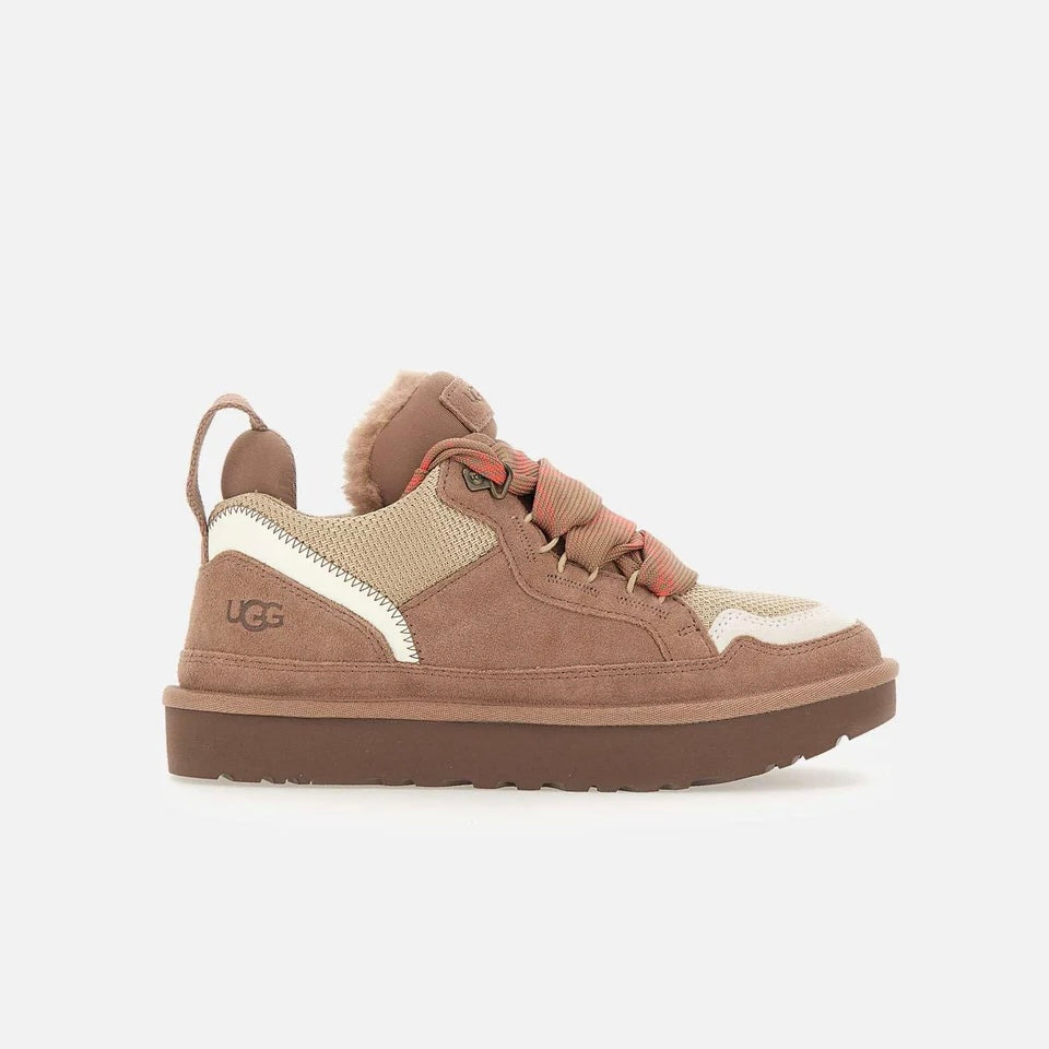 UGG Lowmel Rocky Oak sneakers donna in pelle scamosciata marrone quercia, vista laterale