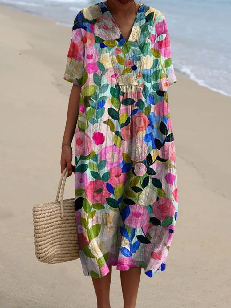 Florence | Abito midi a righe boho da donna con scollo a V
