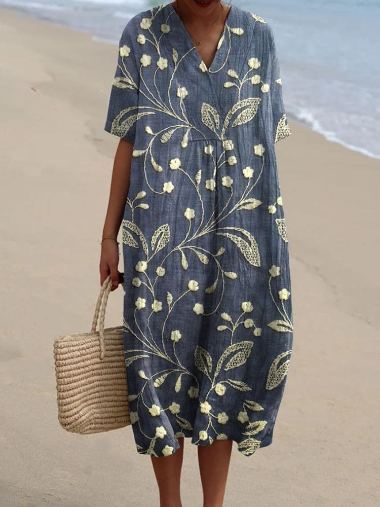 Florence | Abito midi a righe boho da donna con scollo a V