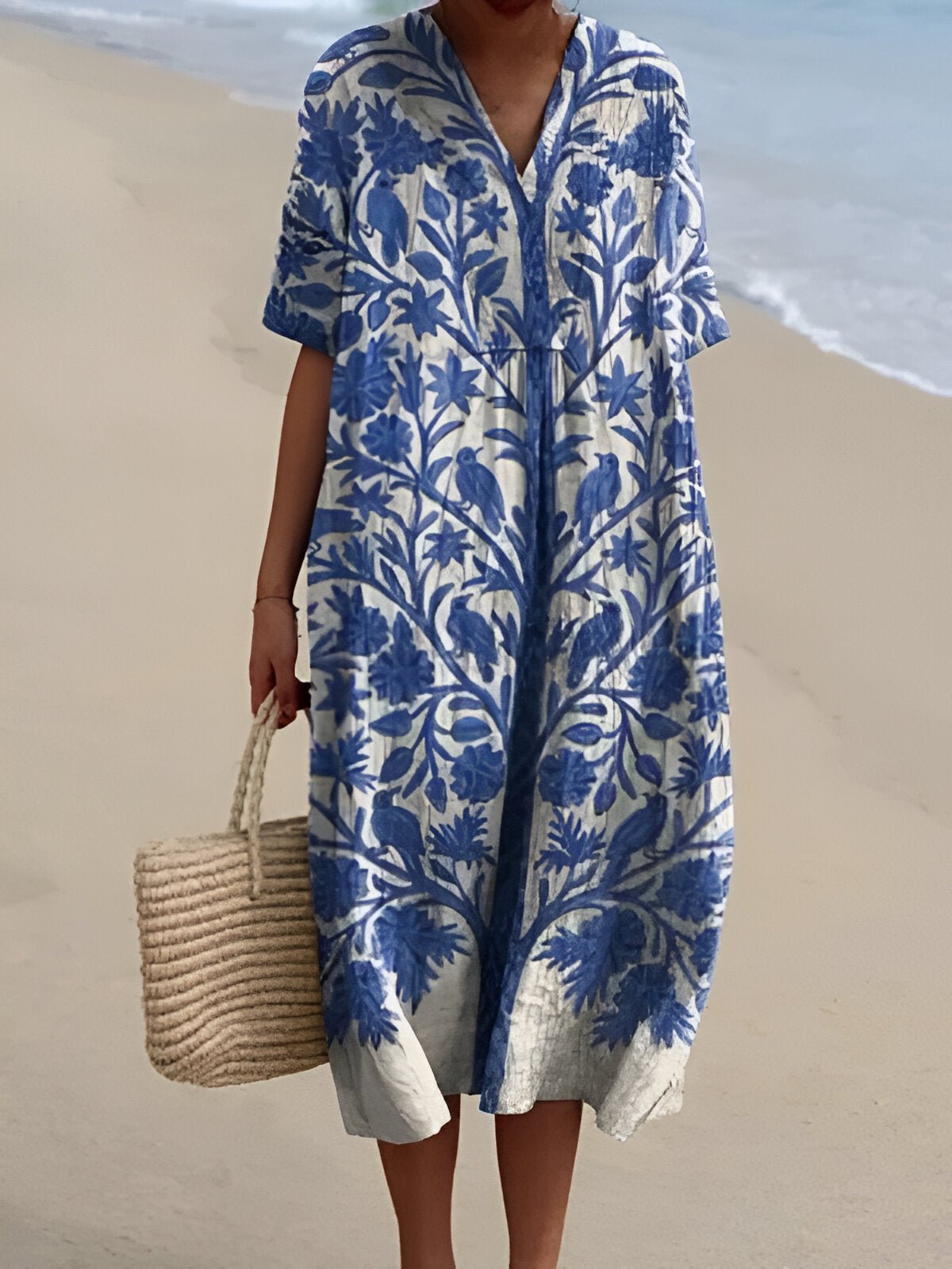 Florence | Abito midi a righe boho da donna con scollo a V