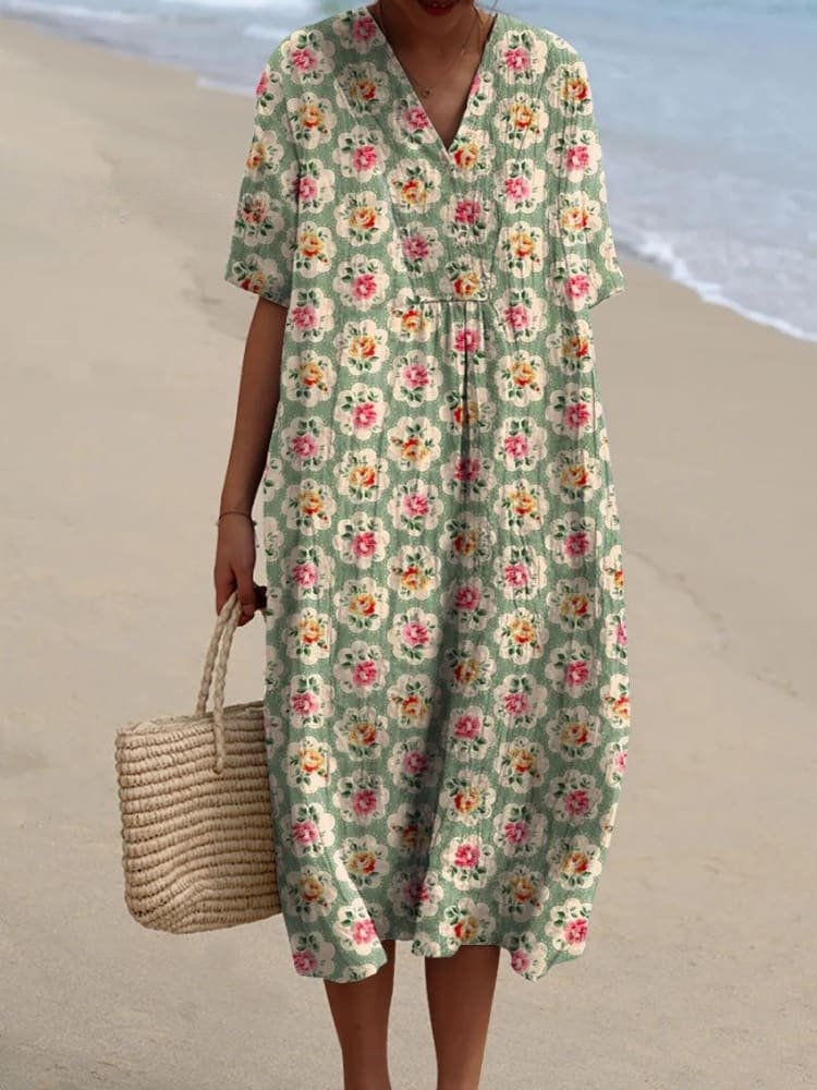 Florence | Abito midi a righe boho da donna con scollo a V