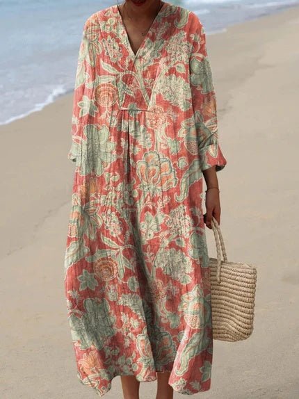 Florence | Abito midi a righe boho da donna con scollo a V