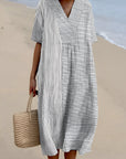 Florence | Abito midi a righe boho da donna con scollo a V