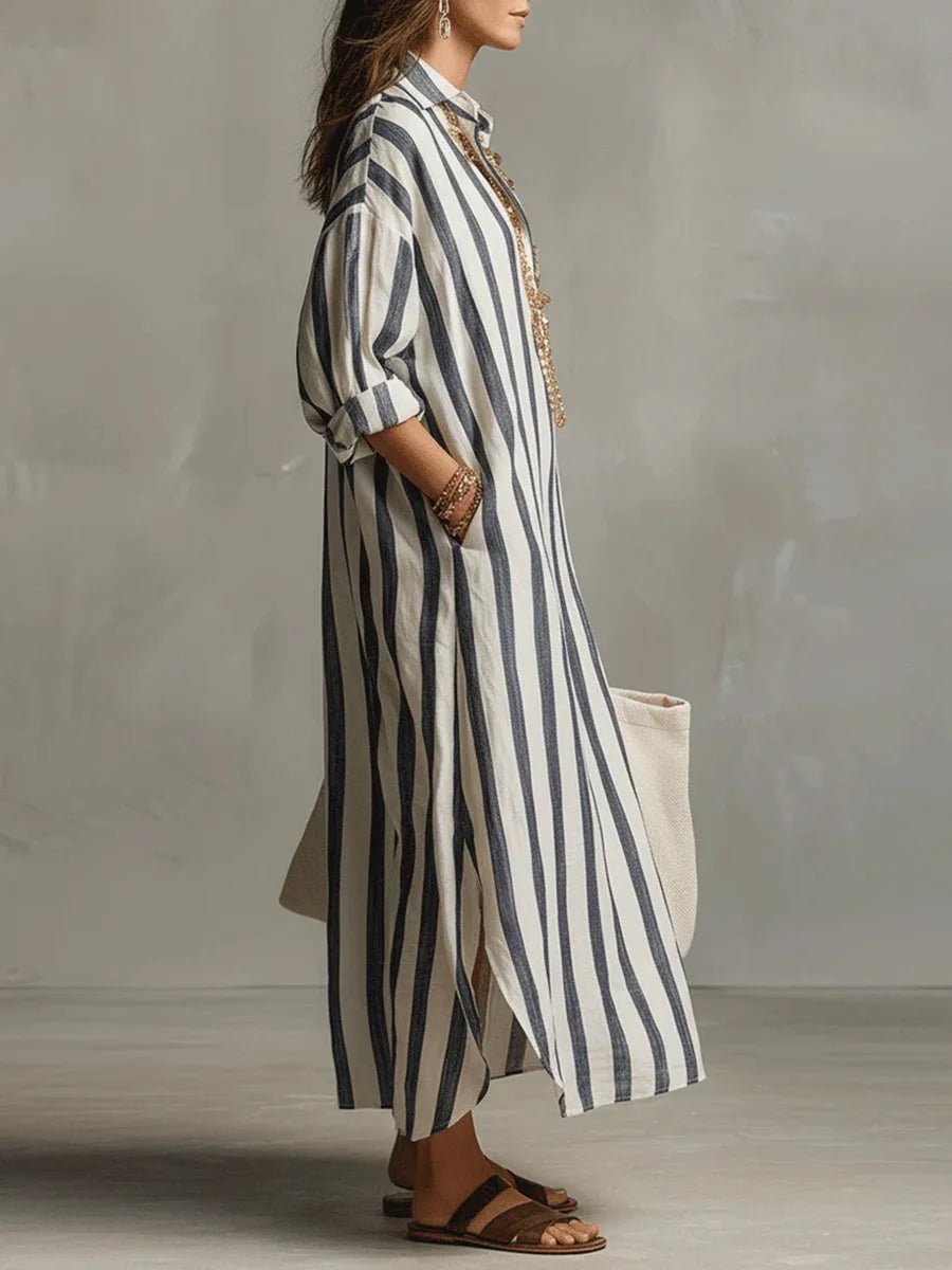 Florence | Abito lungo oversize a righe in lino da donna