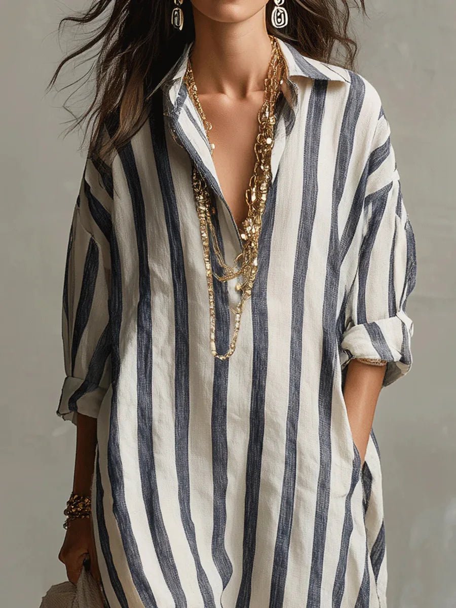 Florence | Abito lungo oversize a righe in lino da donna