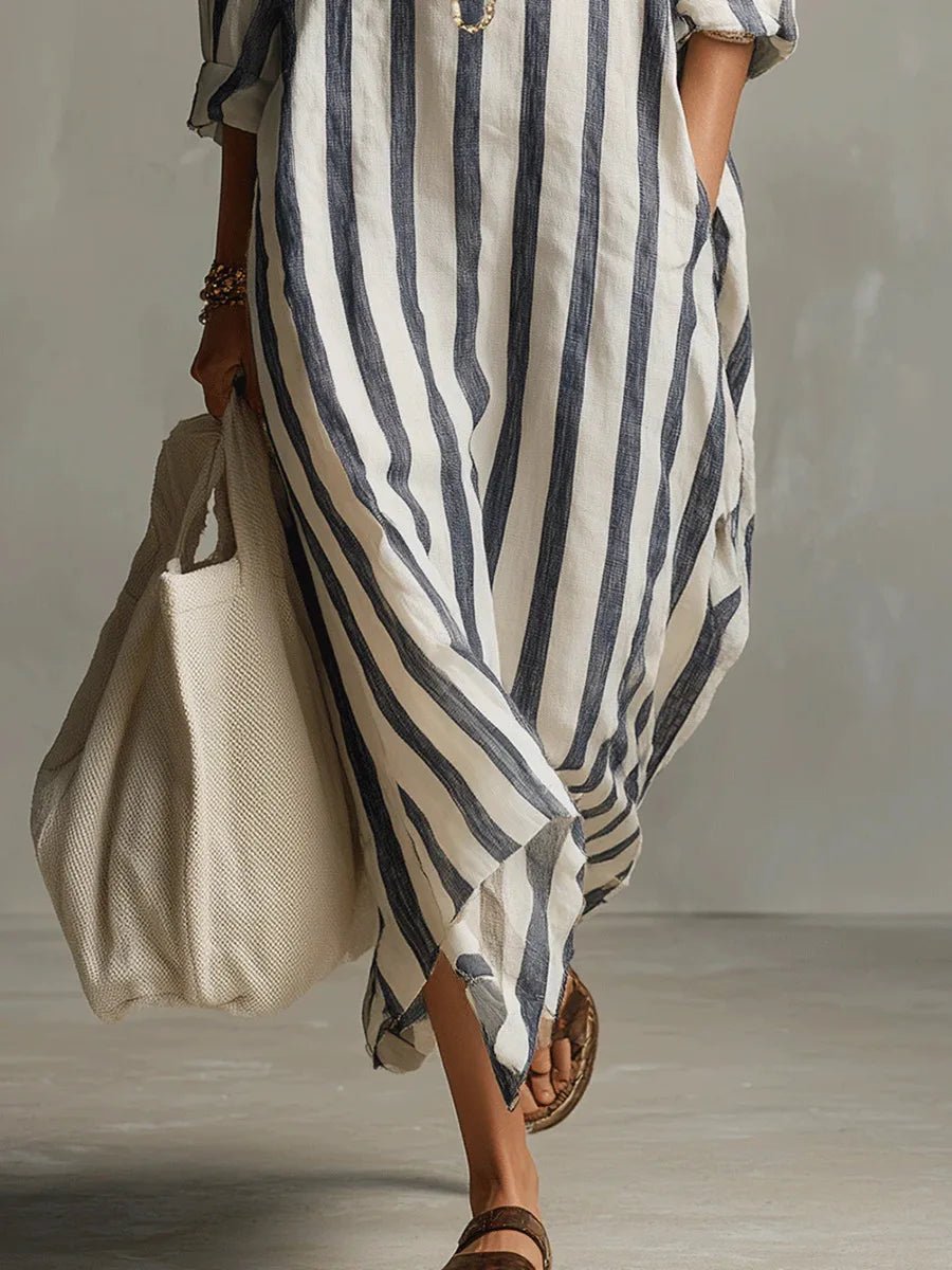 Florence | Abito lungo oversize a righe in lino da donna