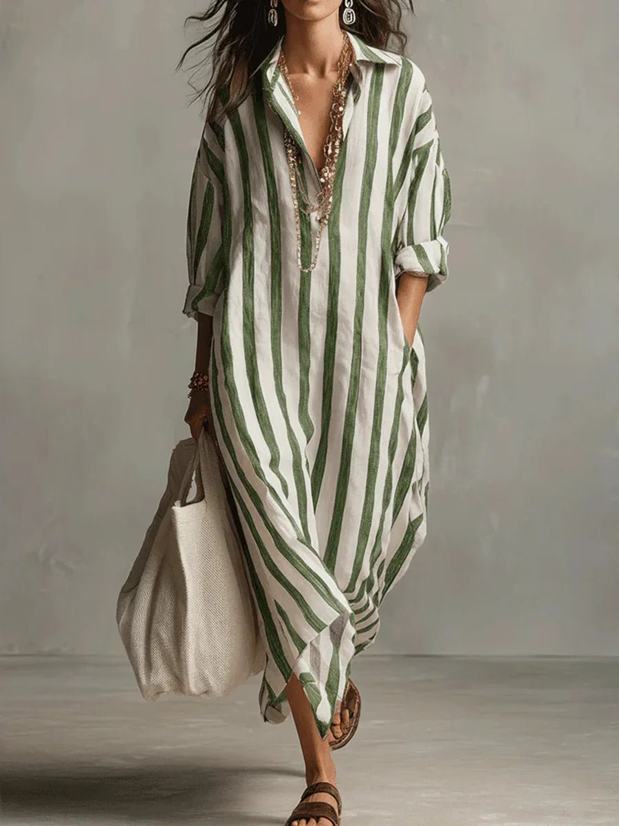Florence | Abito lungo oversize a righe in lino da donna
