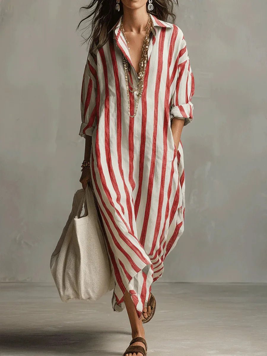 Florence | Abito lungo oversize a righe in lino da donna