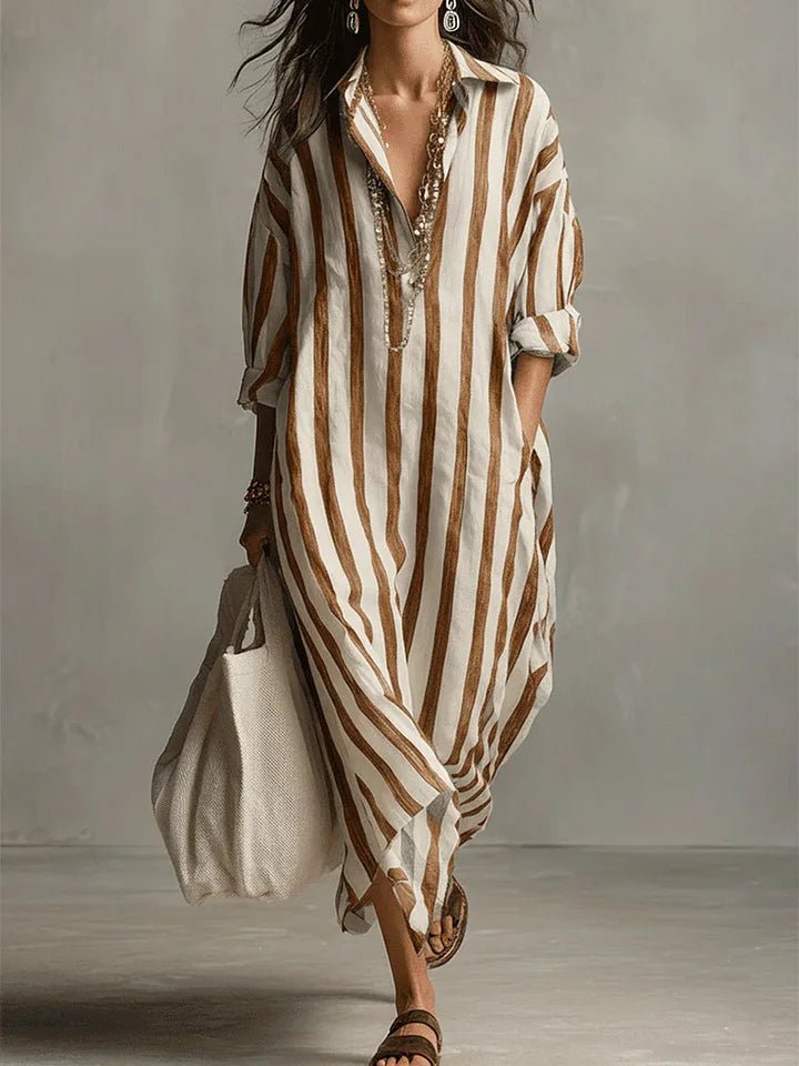 Florence | Abito lungo oversize a righe in lino da donna
