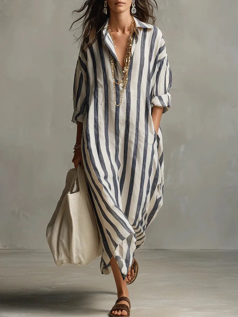 Florence | Abito lungo oversize a righe in lino da donna