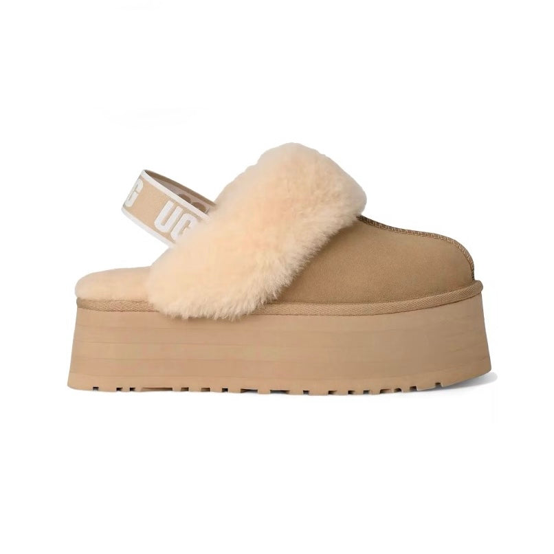 UGG Funkette Mustard Seed sabot platform donna in pelle scamosciata e montone senape, vista laterale