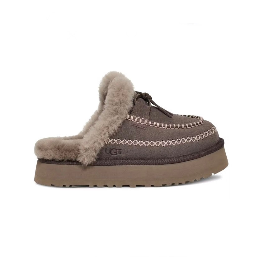 UGG Disquette Alpine Thunder Cloud sabot donna in pelle scamosciata e montone grigio, vista laterale