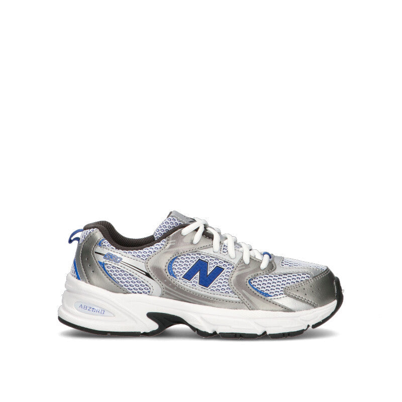 New Balance 530 sneakers ragazzi in argento metallizzato blu - vista laterale
