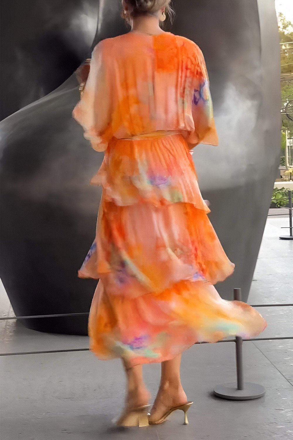 Grace | Abito lungo a balze in chiffon floreale da donna