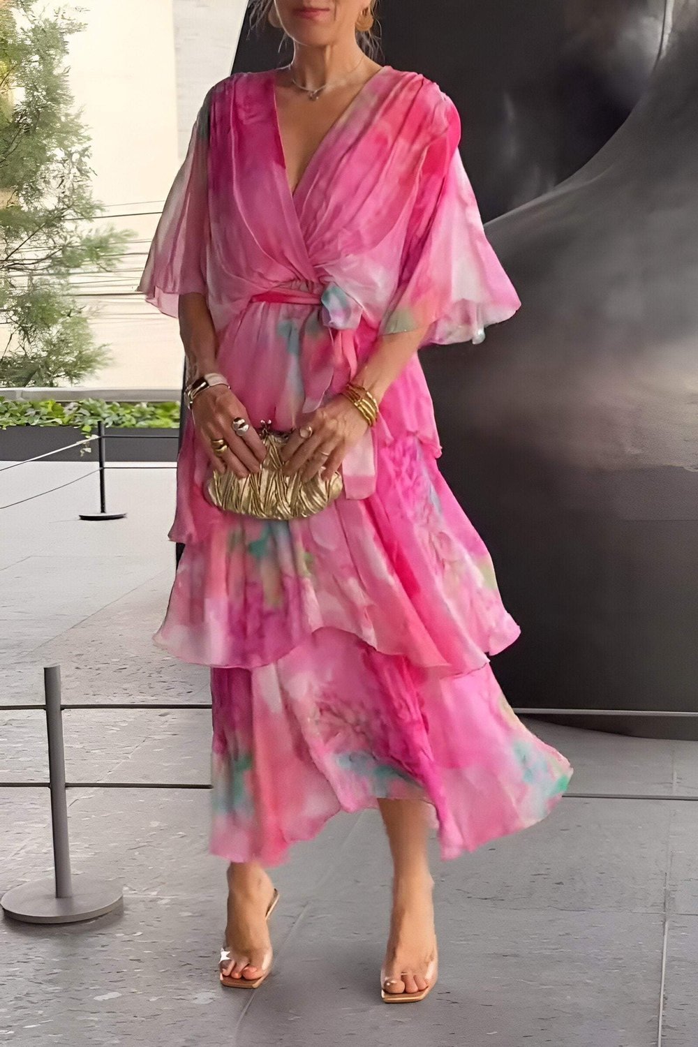 Grace | Abito lungo a balze in chiffon floreale da donna
