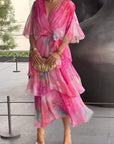 Grace | Abito lungo a balze in chiffon floreale da donna