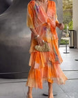 Grace | Abito lungo a balze in chiffon floreale da donna