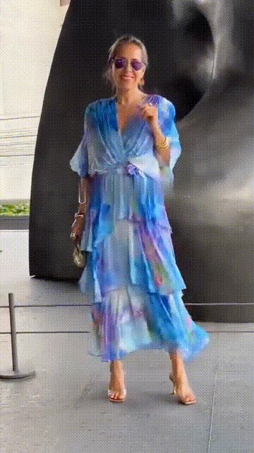 Grace | Abito lungo a balze in chiffon floreale da donna