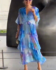 Grace | Abito lungo a balze in chiffon floreale da donna