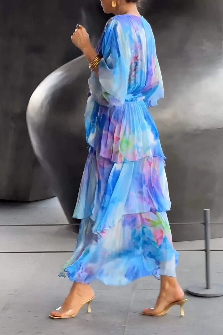Grace | Abito lungo a balze in chiffon floreale da donna