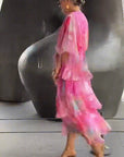 Grace | Abito lungo a balze in chiffon floreale da donna