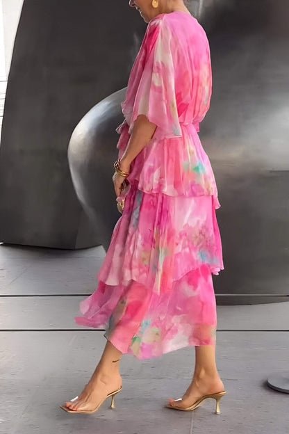 Grace | Abito lungo a balze in chiffon floreale da donna