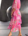 Grace | Abito lungo a balze in chiffon floreale da donna