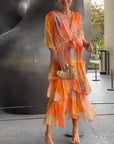 Grace | Abito lungo a balze in chiffon floreale da donna