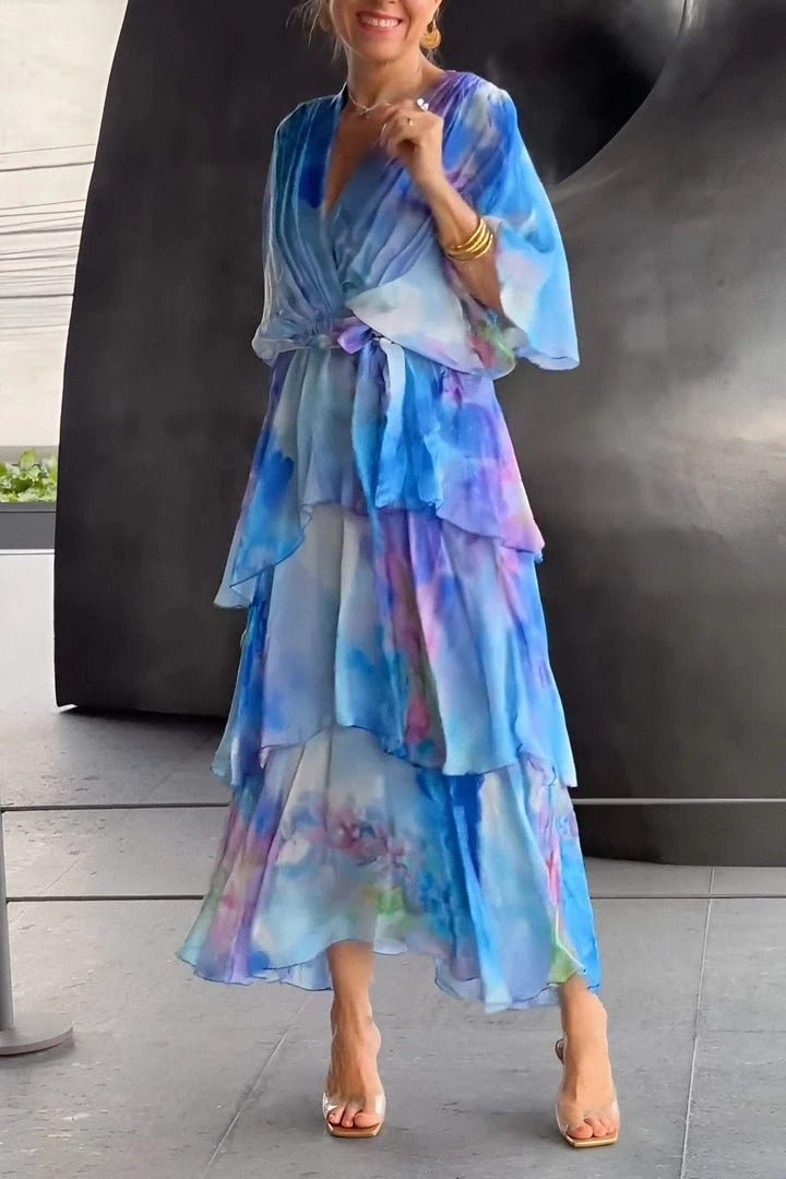 Grace | Abito lungo a balze in chiffon floreale da donna