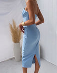 Grace | Abito midi aderente drappeggiato senza spalline da donna