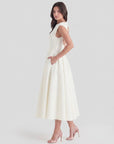 Grace | Abito midi vintage da donna con scollo a barca e gonna ampia