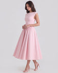 Grace | Abito midi vintage da donna con scollo a barca e gonna ampia