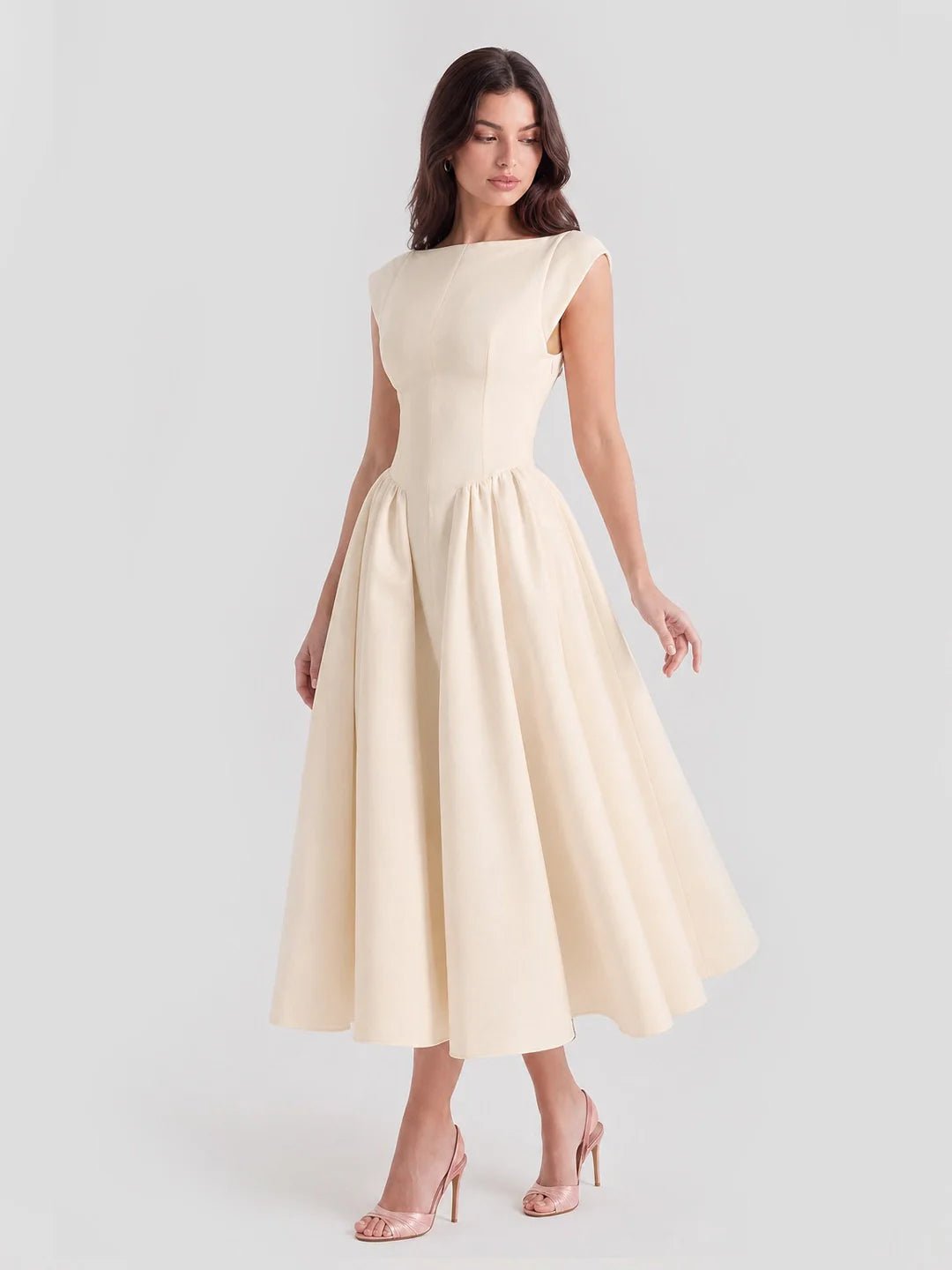 Grace | Abito midi vintage da donna con scollo a barca e gonna ampia