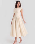 Grace | Abito midi vintage da donna con scollo a barca e gonna ampia